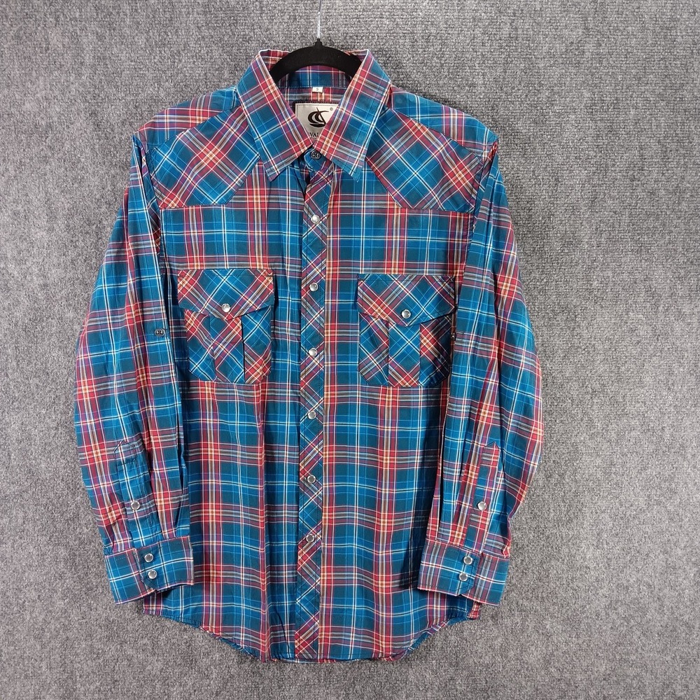 Coevals Club Western Shirt Men Small Multicolor Plaid Pearl Snap Cowboy Beach